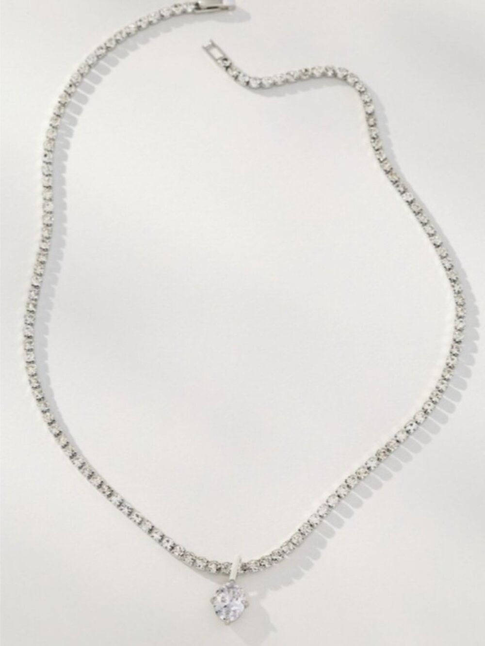 New! Anthropologie Silver Glam Crystal Pendant Necklace NWT